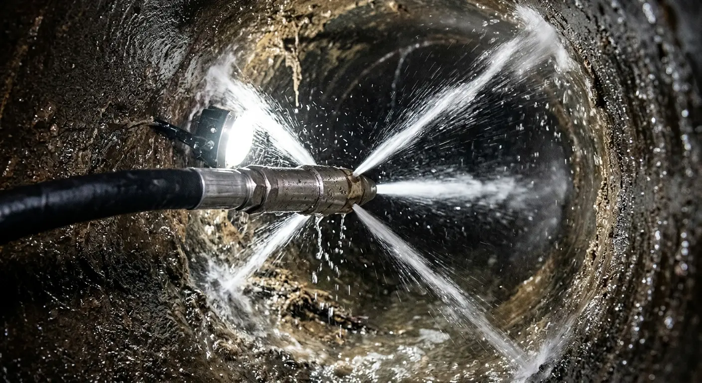 High-pressure hydro jetting nozzle cleaning sewer pipe for Trenchless Sewer Repair in Willmar